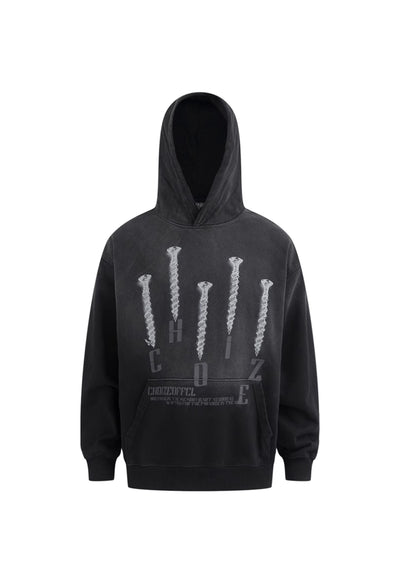 【W3】Grunge Wash Nail Design Front Over Hoodie  WO0075