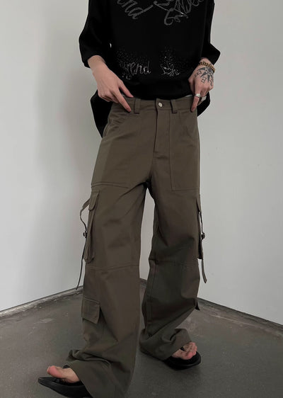 【SOULWORKER】Side suspender design wide style loose cargo pants  SW0029