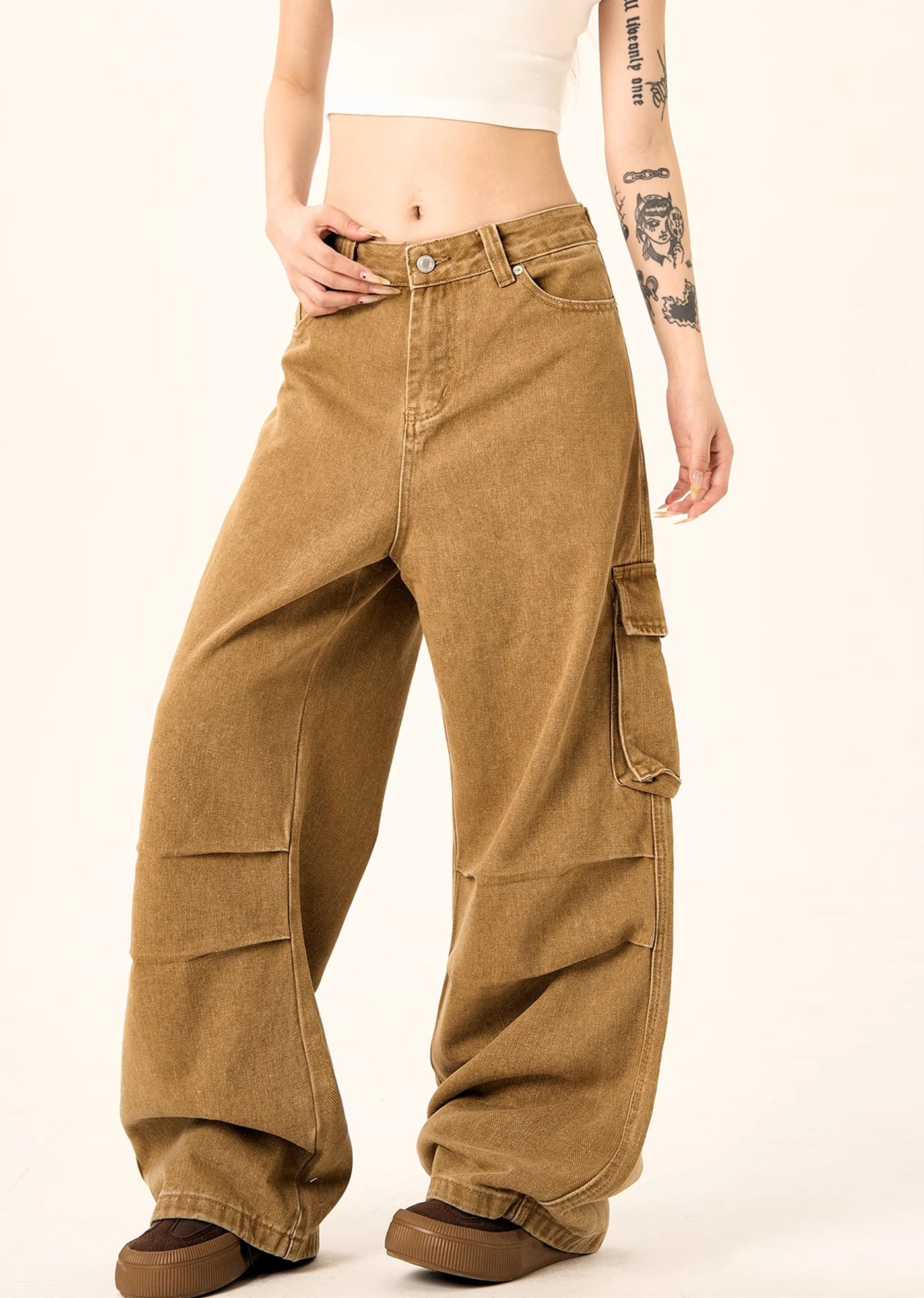 【H GANG X】Basic color design simple cargo denim pants  HX0073