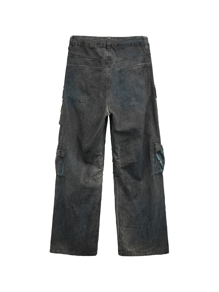 [FUZZYKON] Tie dye three-dimensional pocket street wide leg pants FK0012
