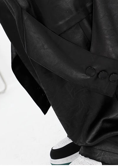 【Ken studio】Shiny design color loose over leather fabric cargo pants  KS0012