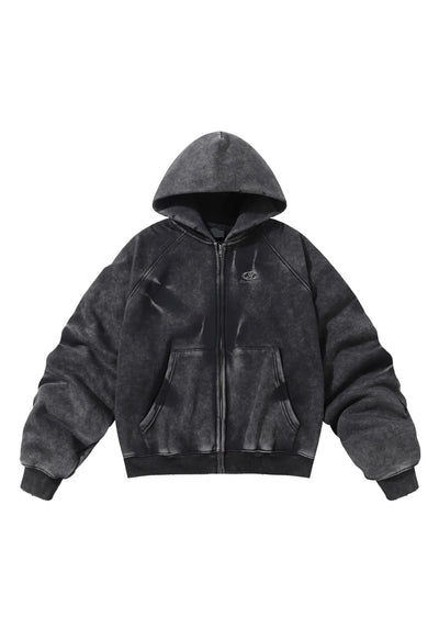 【Mz】Grunge washed dark color initial hoodie  MZ0058