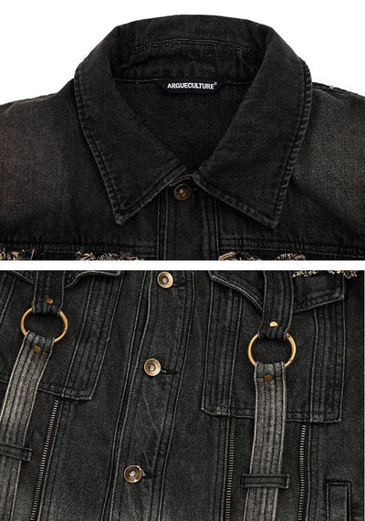 【Culture E】Washed distressed gimmick silhouette design denim jacket  CE0159