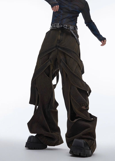 【Culture E】Dull wash cross infinity design denim wide pants  CE0146