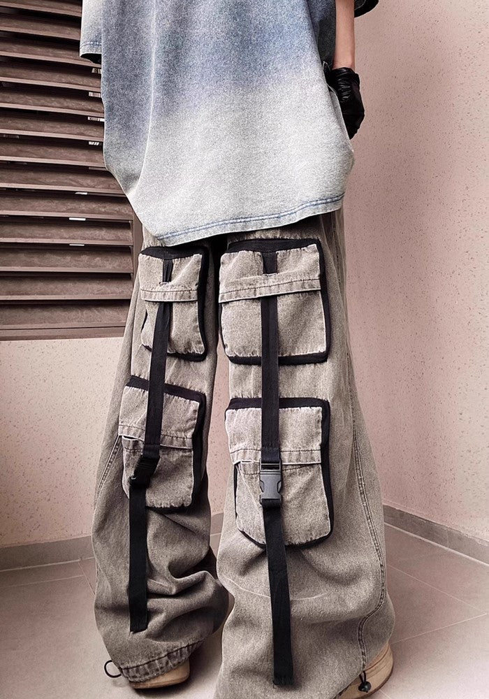 【UUCSCC】Four-point back pocket design wide over pants  US0069