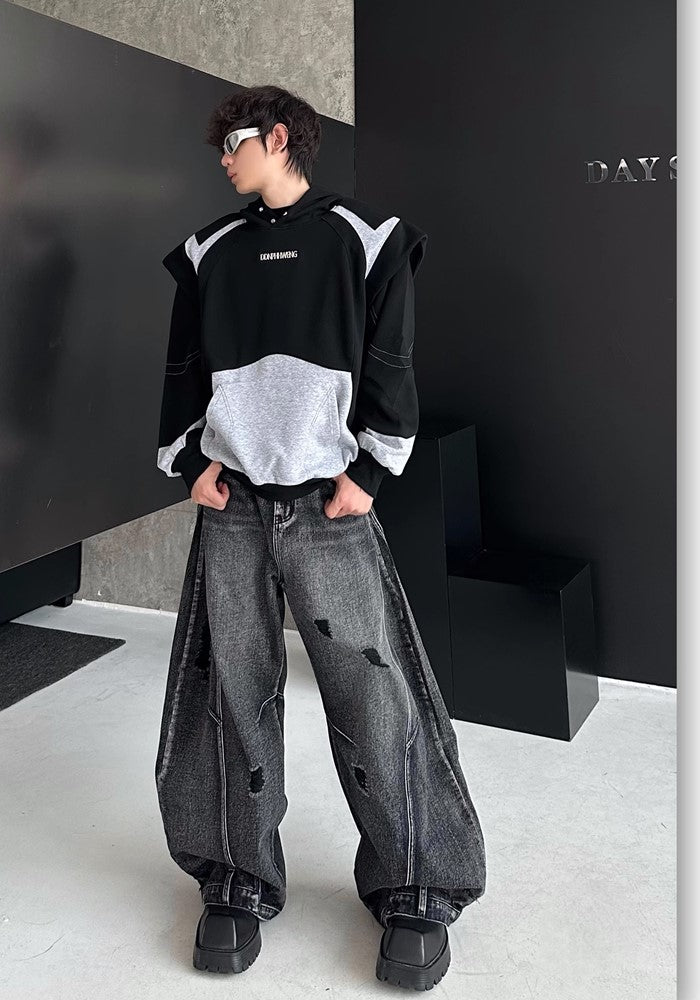 【MARTHENAUT】Special silhouette design wide balloon override denim pants  MH0040