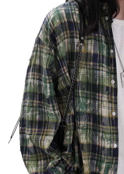 【GIBBYCNA】Random damage regular check pattern design long sleeve shirt  GC0012