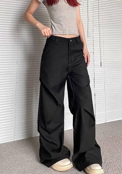 【Apocket】Multi-tuck silhouette dull color slacks pants  AK0038