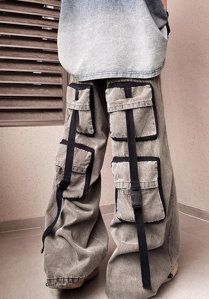 【UUCSCC】Four-point back pocket design wide over pants  US0069