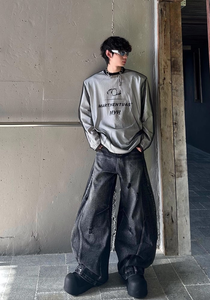 【MARTHENAUT】Special silhouette design wide balloon override denim pants  MH0040