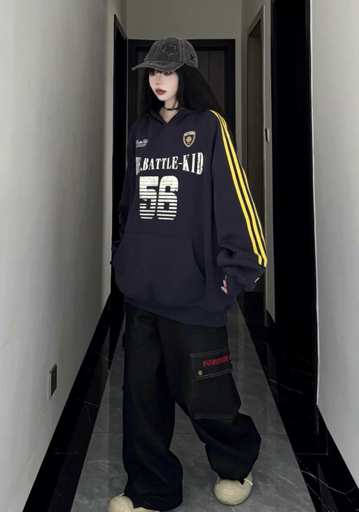 【W3】Front number initial design sporty style hoodie  WO0088