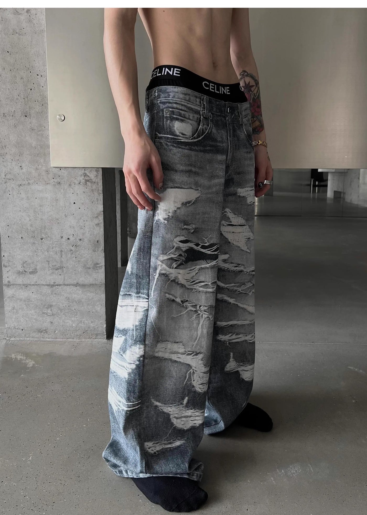 【SOULWORKER】All countless distressed grunge street denim pants  SW0011