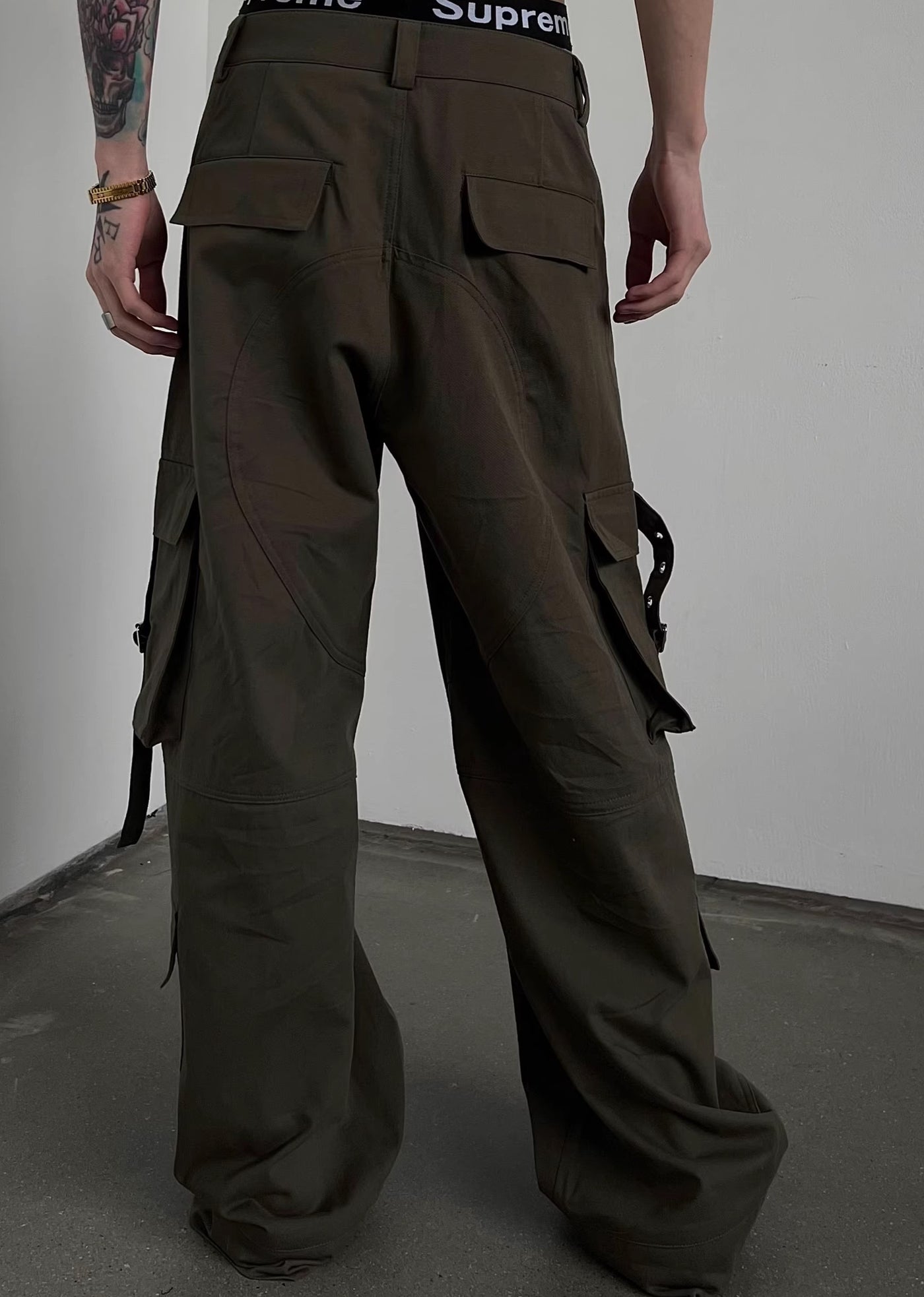 【SOULWORKER】Side suspender design wide style loose cargo pants  SW0029