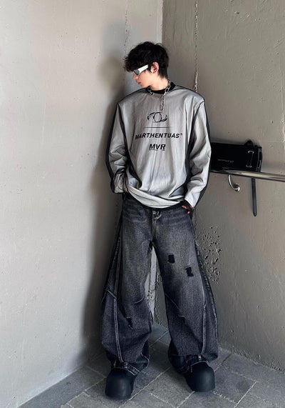 【MARTHENAUT】Special silhouette design wide balloon override denim pants  MH0040