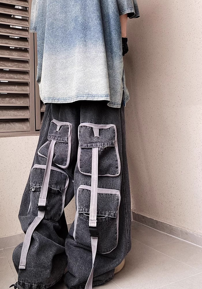 【UUCSCC】Four-point back pocket design wide over pants  US0069