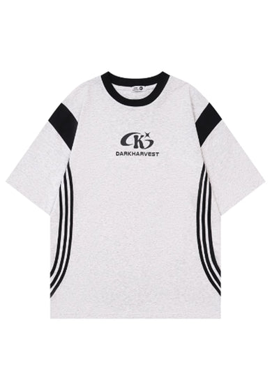 [W3] Double coloring side line design short sleeve T-shirt WO0050