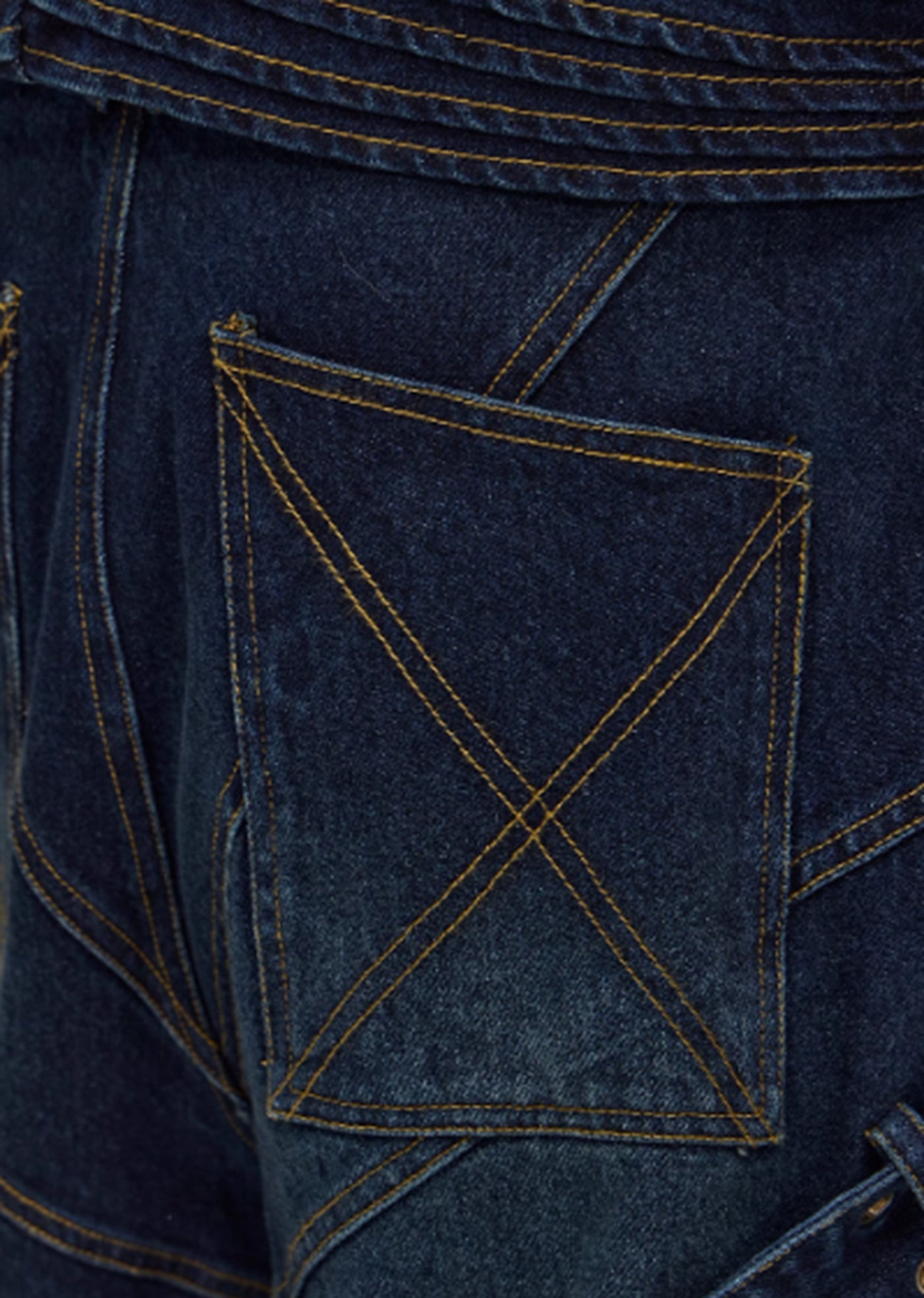 【FLYERRER】Navy blue infinite suspender design multi cargo denim pants  FE0008