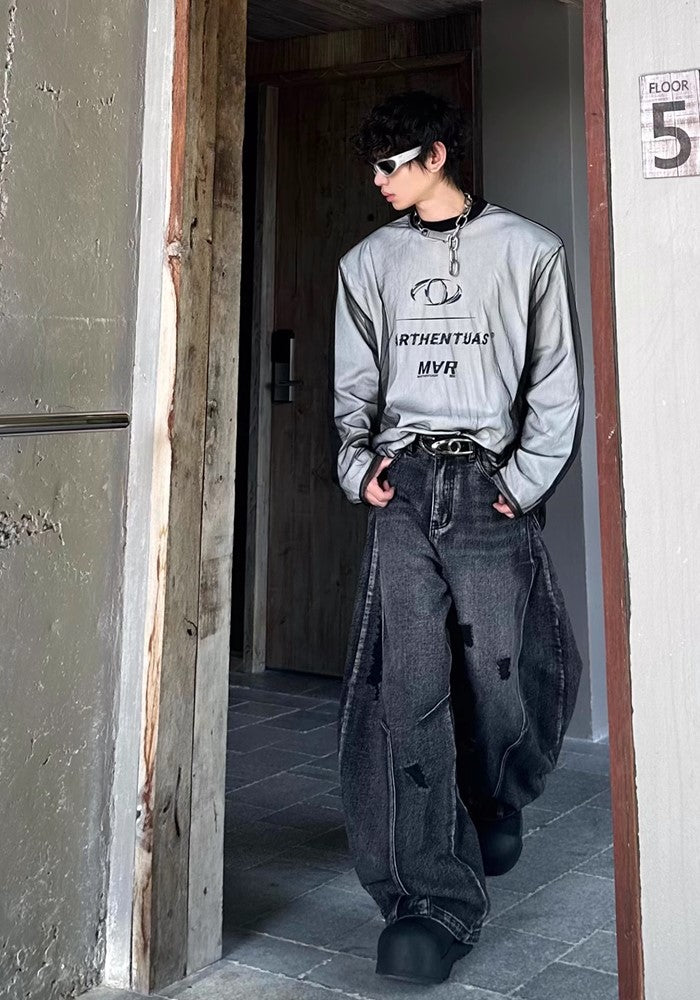 【MARTHENAUT】Special silhouette design wide balloon override denim pants  MH0040