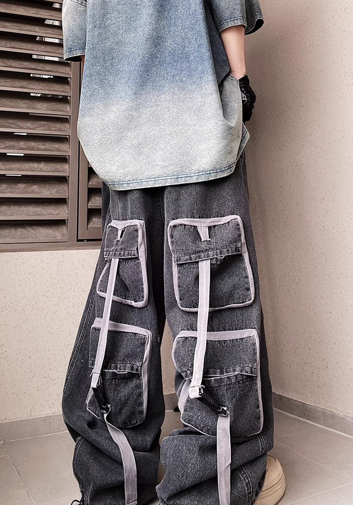 【UUCSCC】Four-point back pocket design wide over pants  US0069