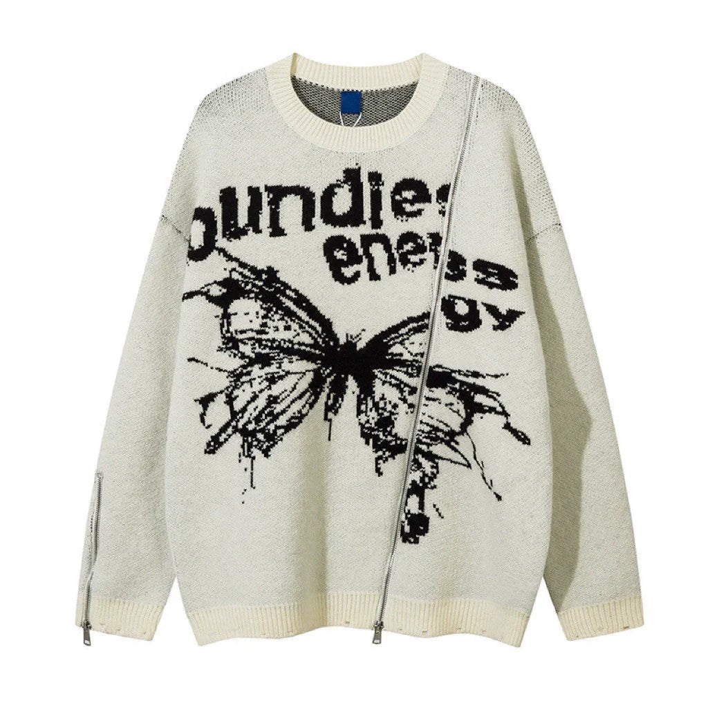 【Mz】One-point zip space-time distortion butterfly design knit  MZ0034