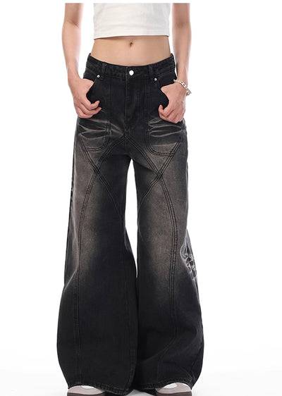 【VINMUK】Basic style dull black wide denim pants  VM0014