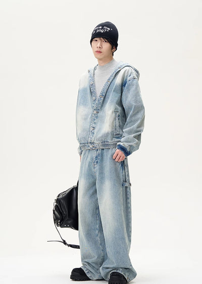 【9/9新作】Dull random wash white blue street denim setup  HL3088