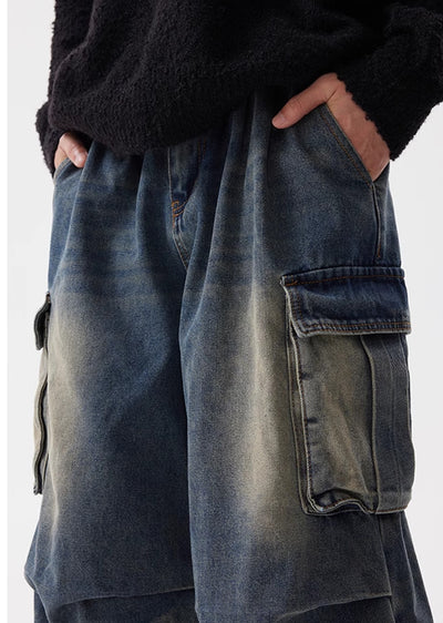 【ACRARDIC】Random wash grunge tuck short denim pants  AI0015