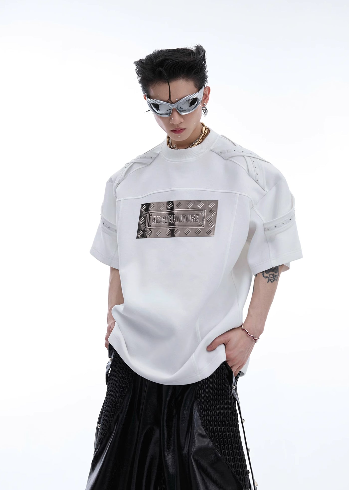 【Culture E】Glossy front logo design over multi short sleeve T-shirt  CE0147