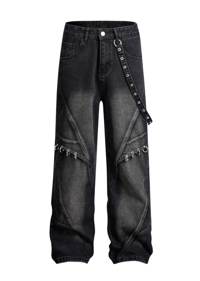 【MAXDSTR】Single suspender design random wash wide denim pants  MD0171