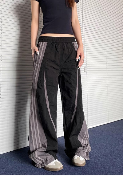 【Apocket】Big side line design casual sporty wide pants  AK0029