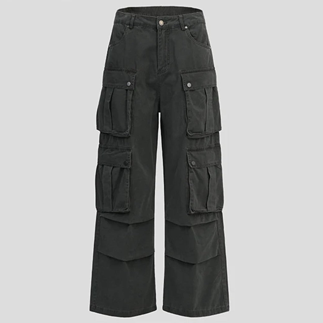 【BMOB】Multi-pocket tuck silhouette design dull color cargo denim pants  BM0005