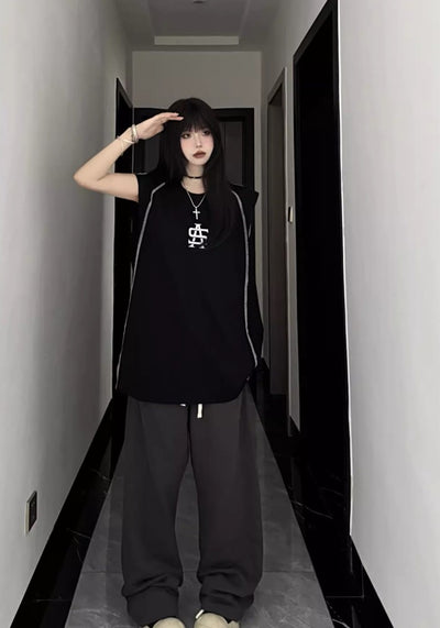 【W3】Double line design tight monotone sleeveless  WO0065