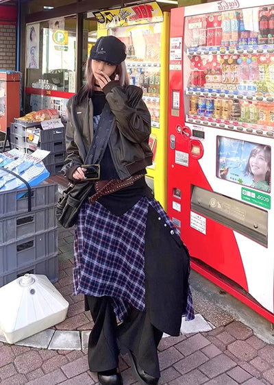 【8/12新作】Asymmetrical blue-black color gimmick design skirt  HL3074