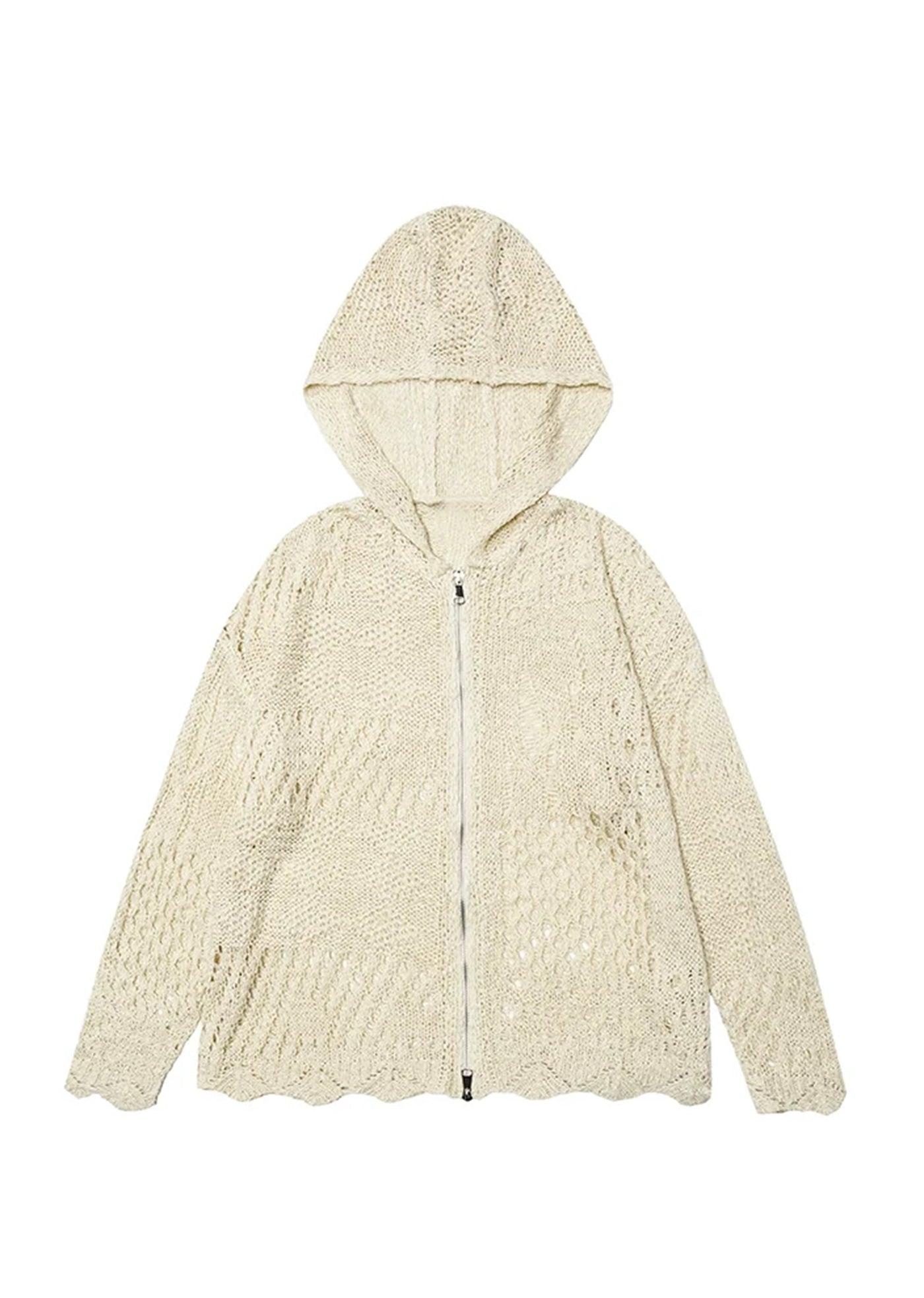 【Eleven shop97】Sheer mesh fabric design full zip hoodie  ES0035