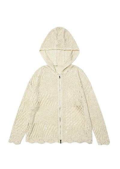 【Eleven shop97】Sheer mesh fabric design full zip hoodie  ES0035