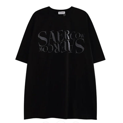 【VEG Dream】Distortion Initial Black Coloring Oredo Basic Short Sleeve T-Shirt  VD0234