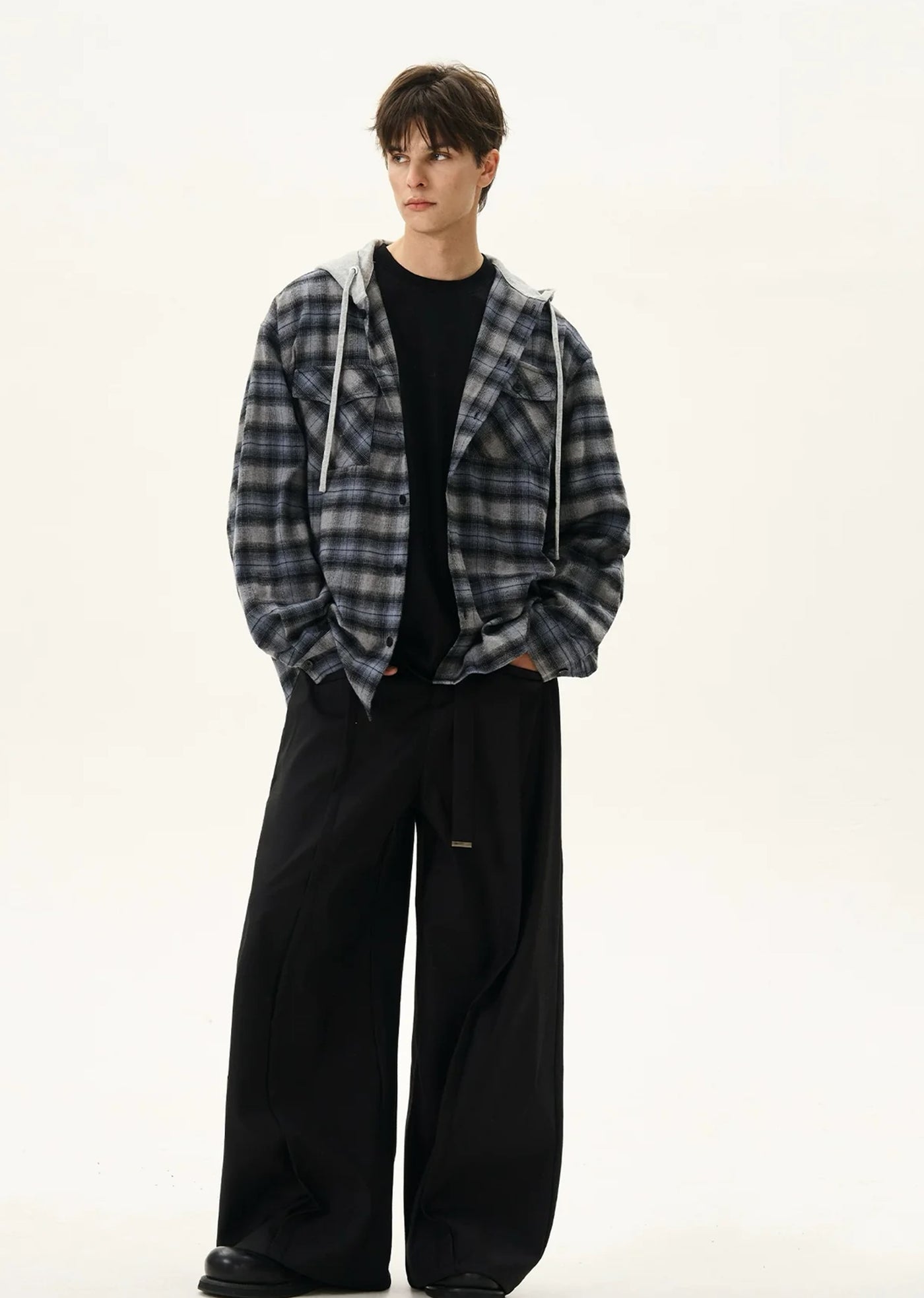 【MAXDSTR】Basic check pattern dull plus shirt-like design hoodie  MD0199