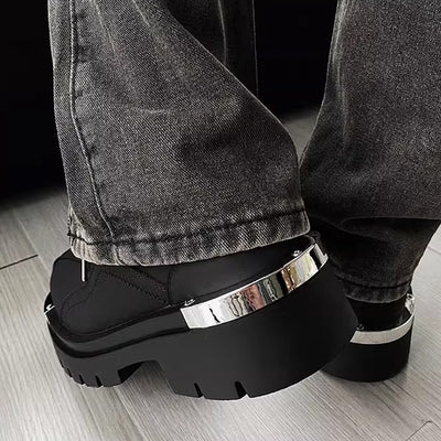 【7/1新作】Silver attachment matte material simple black sneaker boots  HL3046