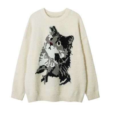 【NIHAOHAO】Cat front illustration Y2K from design knit sweater  NH0160