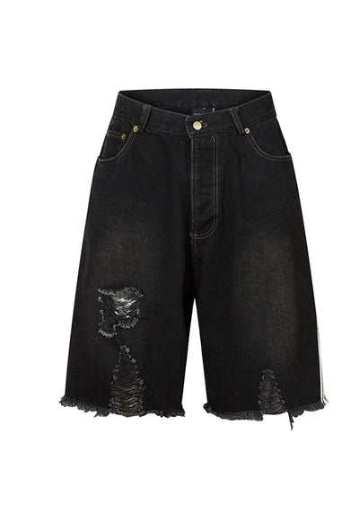 【Rayohopp】Mid-length distressed short silhouette street denim pants  RH0114