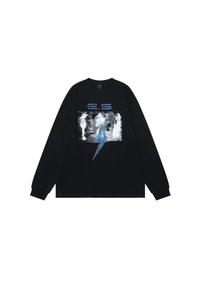 【MAXDSTR】Grunge style front illustration design loose long sleeve T-shirt  MD0181