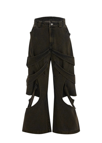 【Culture E】Dull wash cross infinity design denim wide pants  CE0146