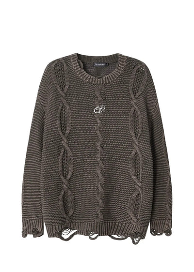 【NOONOZ】Gimmick Wave Design Dark Color Knit Sweater  NN0003