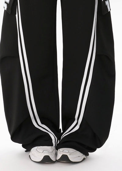 【Rayohopp】Double gimmick design side line monotone cargo sporty pants  RH0153