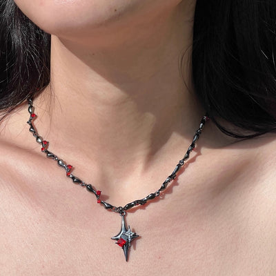 【CHEALIMPID】Dark Red Prince Color Star Shape Design Necklace  CL0013