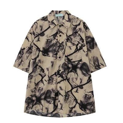 【NIUGULU】Random floral design over silhouette short sleeve shirt  NG0031