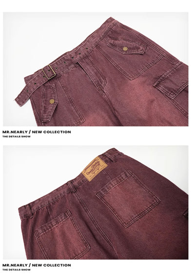 【MR nearly】Pinky purple dull color denim cargo pants  MR0092