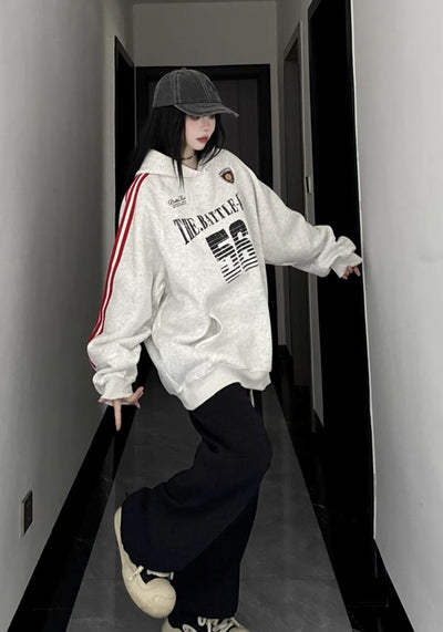 【W3】Front number initial design sporty style hoodie  WO0088