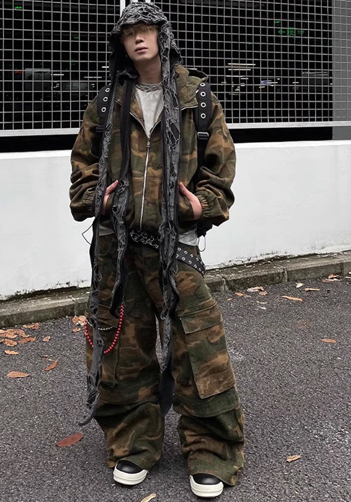 【DARKFOG】Dull camouflage pattern three-dimensional silhouette wide over cargo pants  DF0038