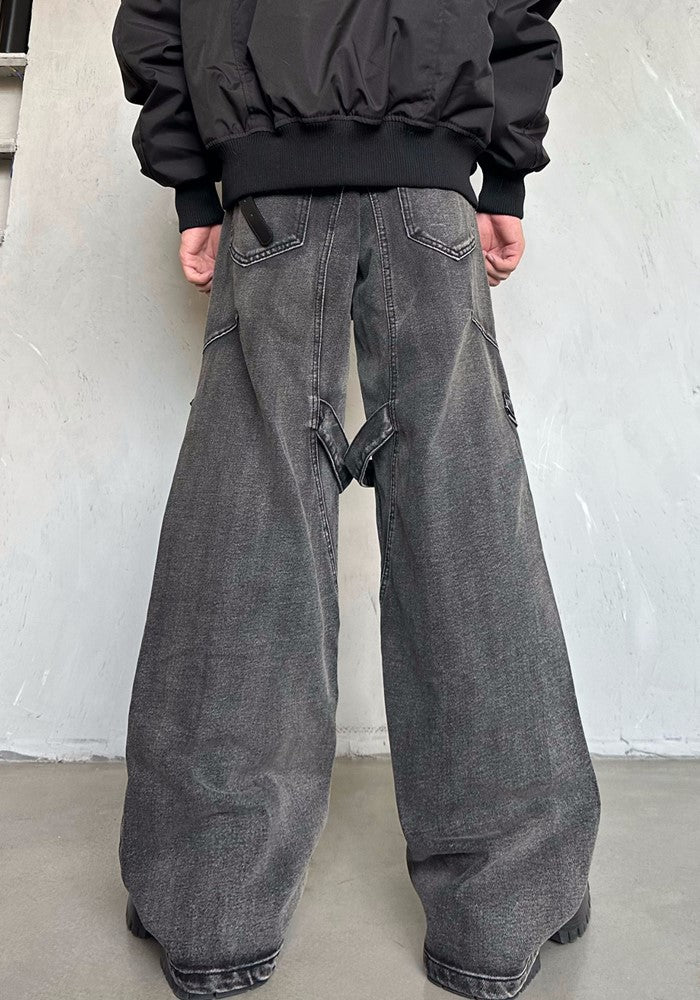 【MARTHENAUT】Dull grey base color wide cargo style denim pants  MH0050